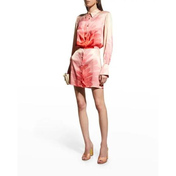 Alexis Vento Dress in Red Feather Revolve Size Medium NWOT Satin Mini Shirtdress - Picture 2 of 14